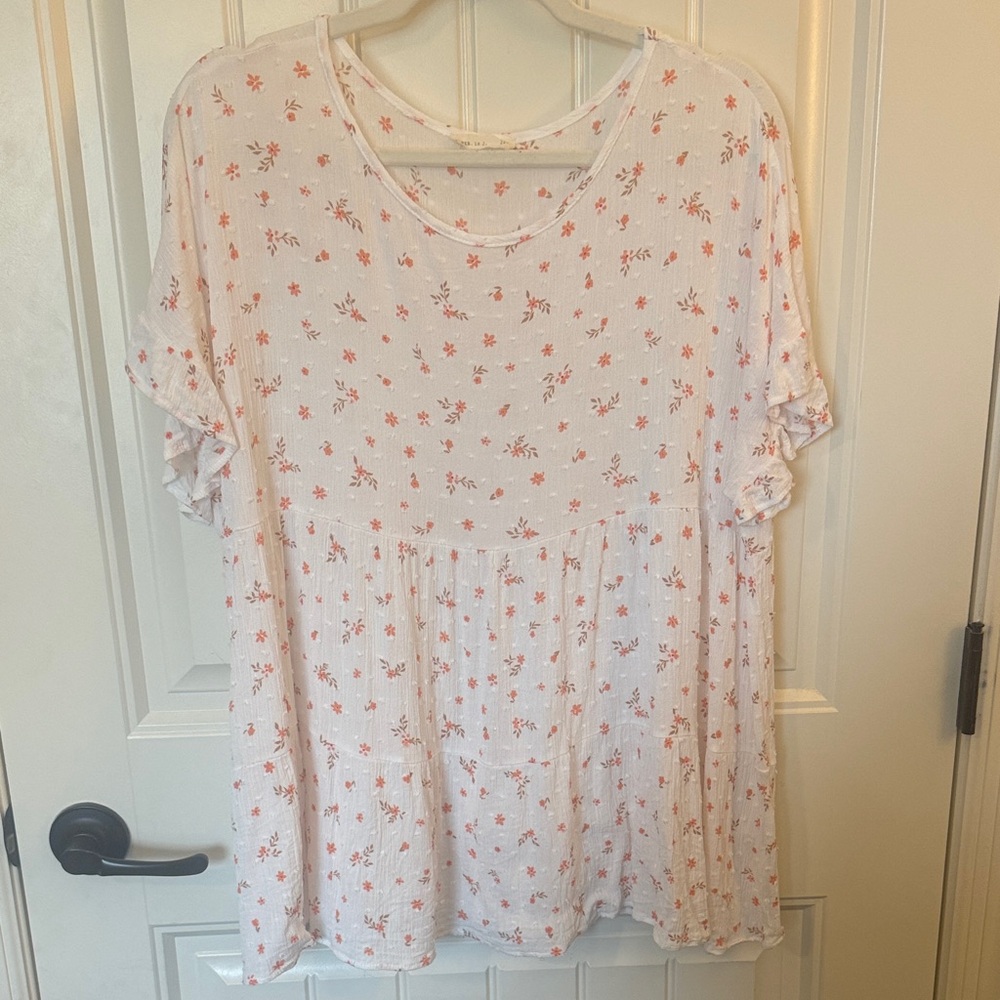 Reborn J White and Pink Floral Babydoll Blouse